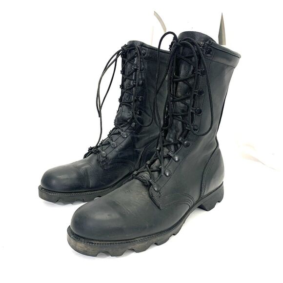 Vintage PJ Combat Boots Mens 8.5 R Black Leather 1988 Military main image 6